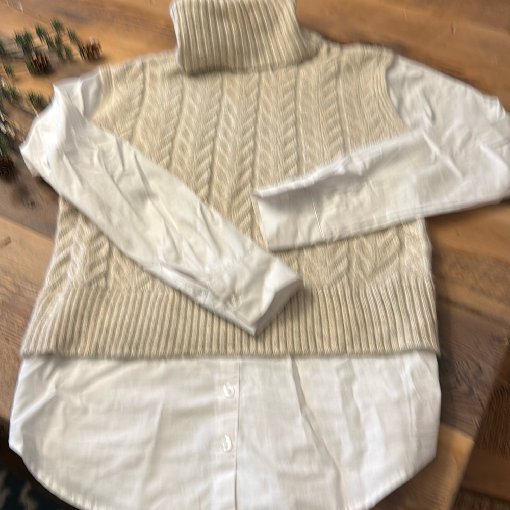 Tan Turtleneck w/ White Cotton Undershirt XS